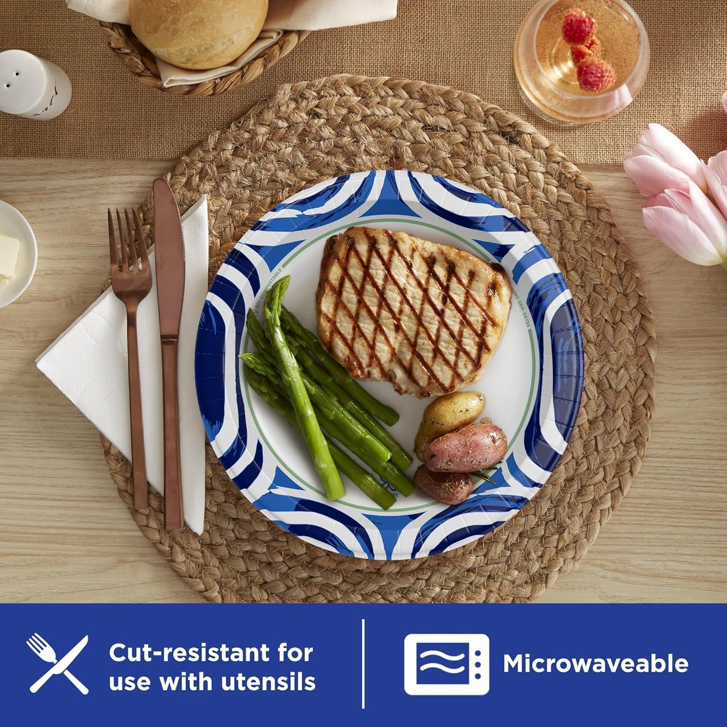 Ultra, Large Paper Plates, 10 Inch, 100 Count, 3X Stronger*, Heavy Duty, Microwave-Safe, Soak-Proof, Cut Resistant, Disposable Plates for Heavy, Messy Meals