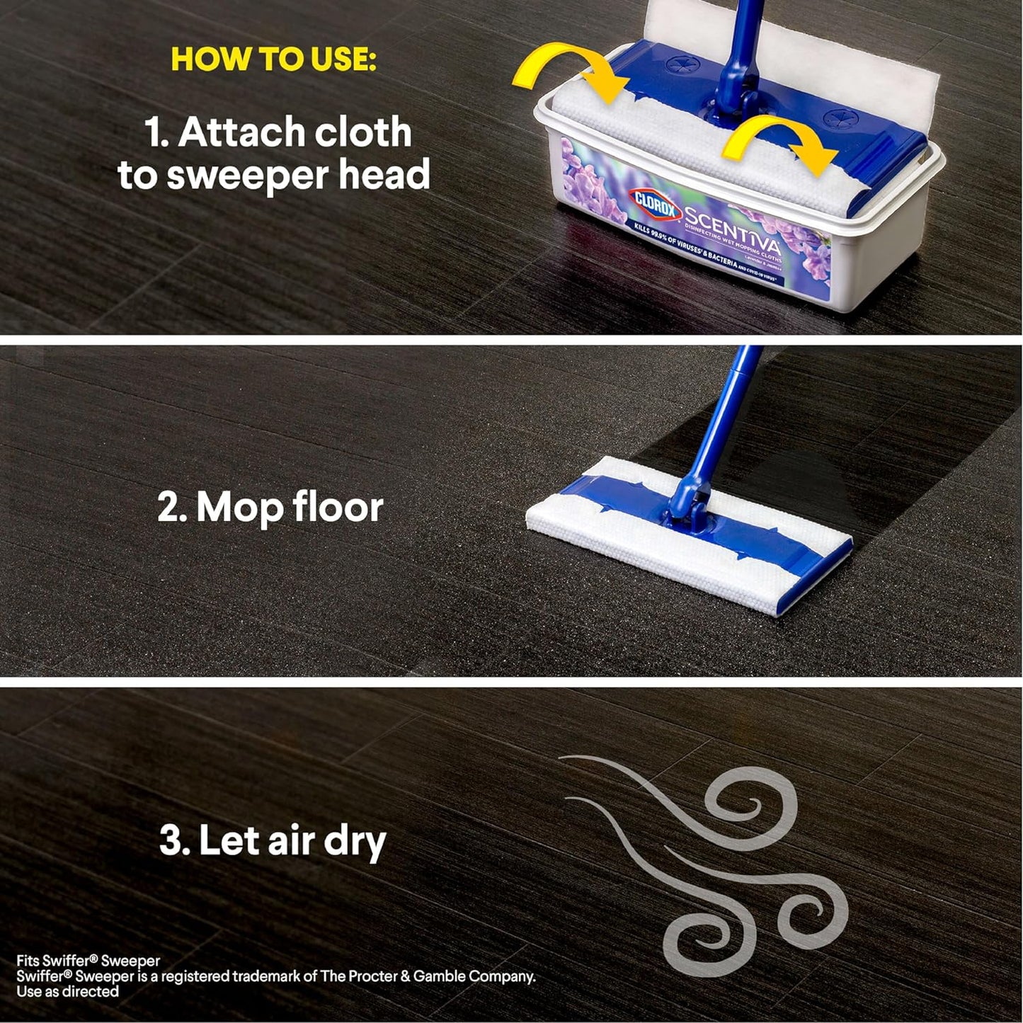 Scentiva Disinfecting Wet Mop Pad, Disposable Heads, Multi-Surface Floor Wipes, Lavender and Jasmine, 2 Packs, 24 Refills per Pack (Package May Vary)