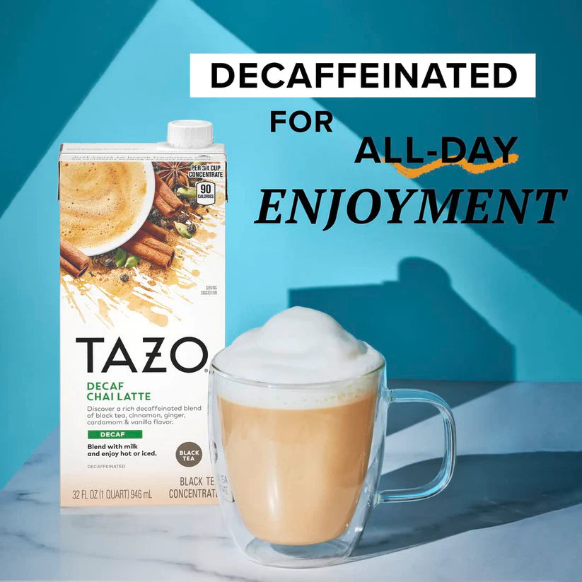 Decaf Chai Latte, Black Tea Concentrate, Easy-To-Serve Chai Tea for Everyday Lattes, Hot or Iced Tea and Mocktails, 32 Oz Tea Mix Carton