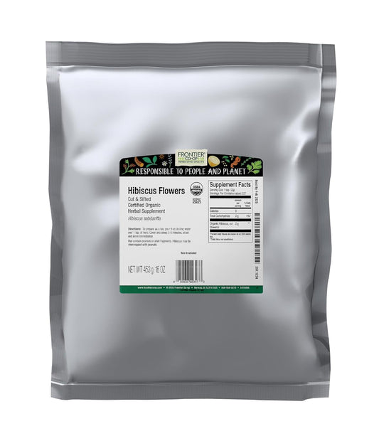 Organic Hibiscus Flowers, 16 Ounce, Sun Dried Bright Red Color, Fruity Flavor, Non Irradiated, Non ETO, Kosher