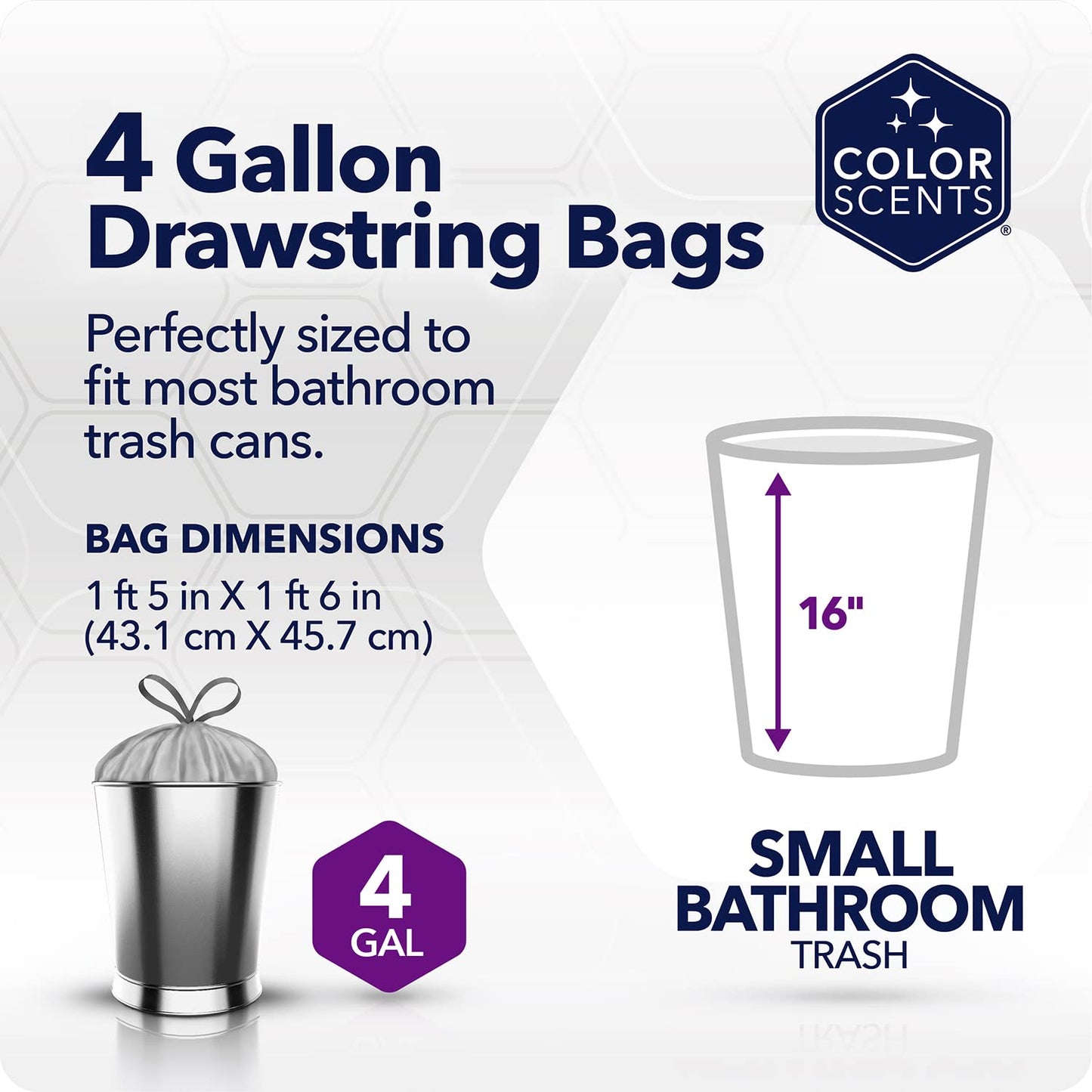 Small Trash Bags - 4 Gallon, 200 Bags (1 Pack of 200 Count), Drawstring - Silver Bag in Simply Clean Scent with Microban